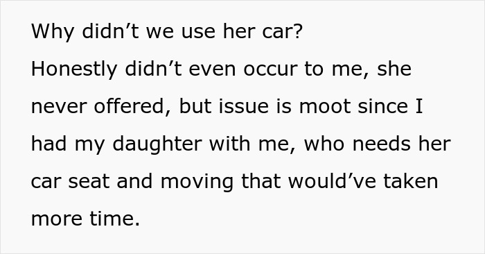Text discussing why a neighbor's car wasn't used for giving a ride. Text discussing why a neighbor's car wasn't used for giving a ride.