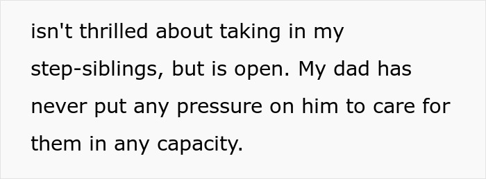 Text discussing a woman's conflicting feelings on caring for step-siblings if needed. Text discussing a woman's conflicting feelings on caring for step-siblings if needed.