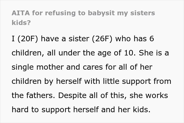 Text discussing an anxious 20-year-old overwhelmed by babysitting six kids. Text discussing an anxious 20-year-old overwhelmed by babysitting six kids.