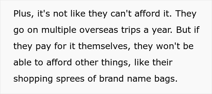 Text image discussing family spending choices over college and a dog. Text image discussing family spending choices over college and a dog.