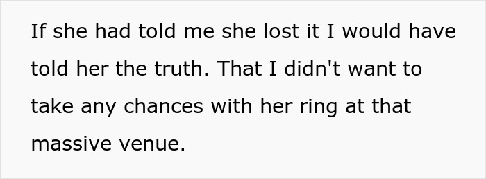 Text revealing a person swapped a real ring with a fake one to keep it safe, resulting in a broken engagement. Text revealing a person swapped a real ring with a fake one to keep it safe, resulting in a broken engagement.