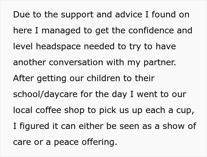 Text discussing finding confidence to converse with partner, considering sterilization decision. Text discussing finding confidence to converse with partner, considering sterilization decision.