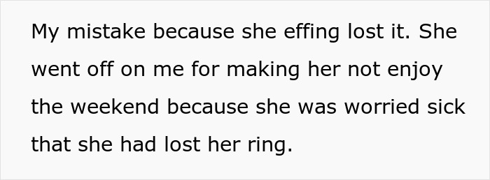 Text about swapping a real ring for a fake one and the fiancée's reaction leading to a breakup. Text about swapping a real ring for a fake one and the fiancée's reaction leading to a breakup.