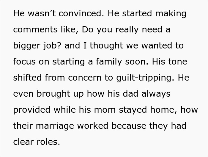 Text excerpt discussing refusal to give up a promotion due to husband's traditional views. Text excerpt discussing refusal to give up a promotion due to husband's traditional views.