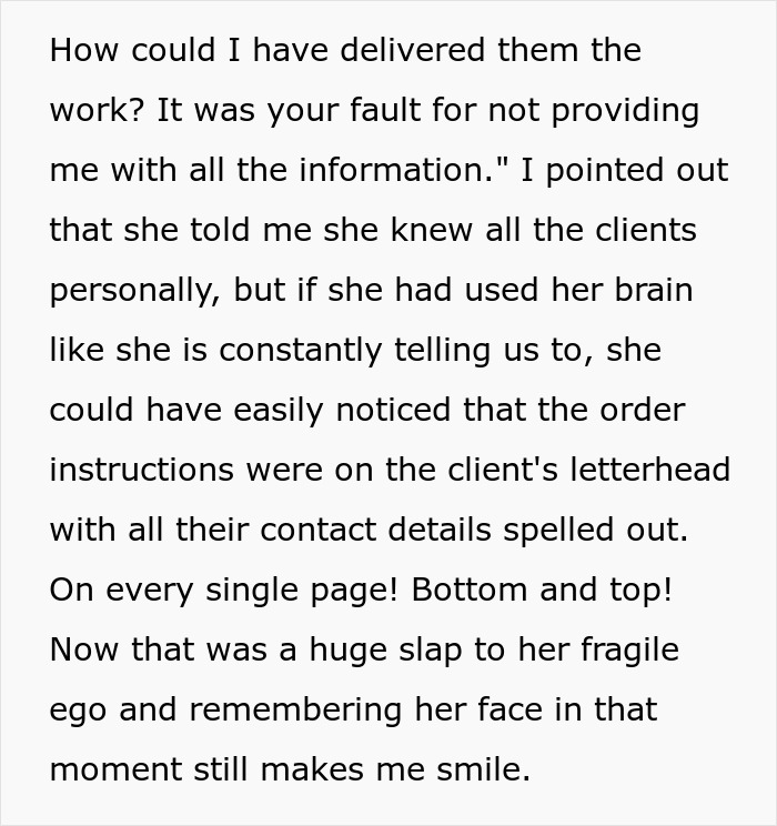 Text from a story about a guy using malicious compliance to embarrass his egoistic boss. Text from a story about a guy using malicious compliance to embarrass his egoistic boss.