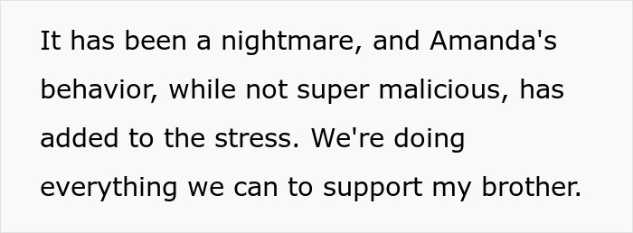 Text expressing stress over a brother's choice of guest, supporting him despite added tension. Text expressing stress over a brother's choice of guest, supporting him despite added tension.