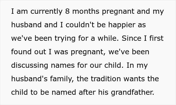 Pregnant woman discusses breaking 100-year-old baby name tradition, causing family tensions over historical name choice. Pregnant woman discusses breaking 100-year-old baby name tradition, causing family tensions over historical name choice.