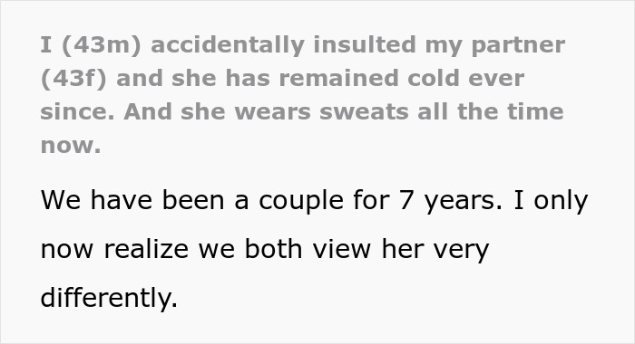 Text discussing relationship issues after a man calls his girlfriend "boring, old, and dumpy," causing tension. Text discussing relationship issues after a man calls his girlfriend "boring, old, and dumpy," causing tension.