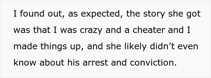 Text discussing a woman warning about an ex's criminal record and conviction. Text discussing a woman warning about an ex's criminal record and conviction.