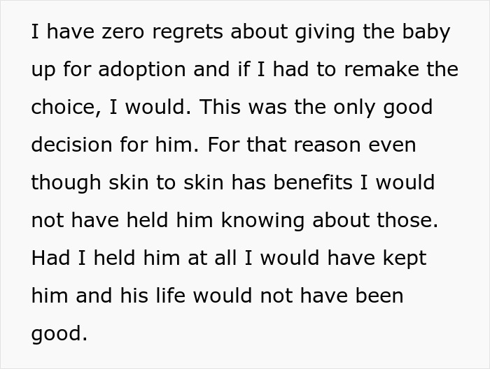 Text excerpt discussing regrets about giving a baby up for adoption. Text excerpt discussing regrets about giving a baby up for adoption.