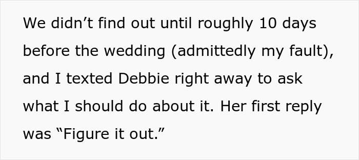 Text message about skipping wedding due to late discovery; reply suggests figuring it out. Text message about skipping wedding due to late discovery; reply suggests figuring it out.
