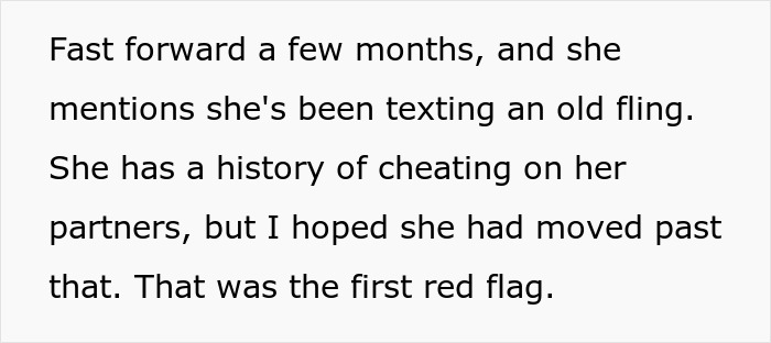 Text on image discussing a bride's history of cheating; highlights red flags noticed by a bridesmaid. Text on image discussing a bride's history of cheating; highlights red flags noticed by a bridesmaid.