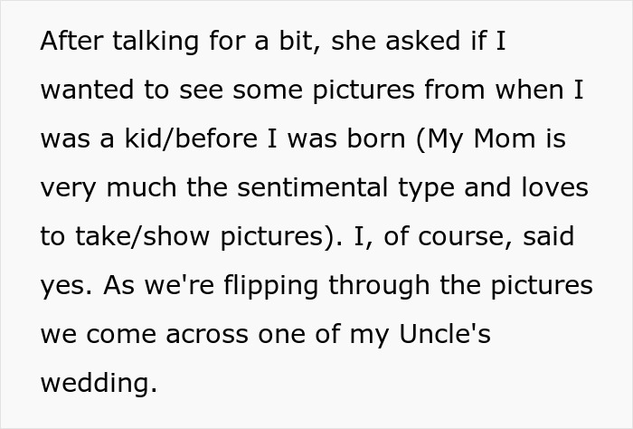 Text describing a sentimental moment with the bride's grandmother at her uncle's wedding. Text describing a sentimental moment with the bride's grandmother at her uncle's wedding.