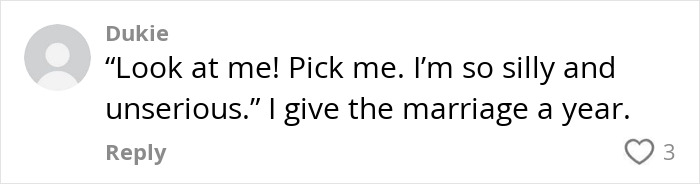 Comment expressing a skeptical opinion about a bride's unserious behavior during a wedding photoshoot. Comment expressing a skeptical opinion about a bride's unserious behavior during a wedding photoshoot.