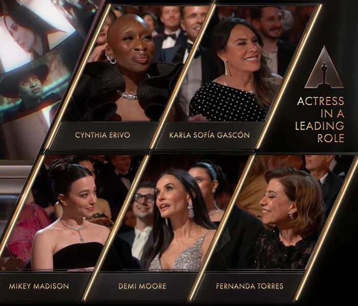 Demi Moore at the Oscars, surrounded by fellow nominees for Actress in a Leading Role. Demi Moore at the Oscars, surrounded by fellow nominees for Actress in a Leading Role.