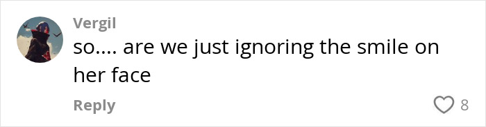 Comment discussing a smile related to Blake Lively's red carpet incident, with eight likes visible. Comment discussing a smile related to Blake Lively's red carpet incident, with eight likes visible.