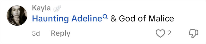 Haunting Adeline & God of Malice mentioned in a comment about books judged by people. Haunting Adeline & God of Malice mentioned in a comment about books judged by people.