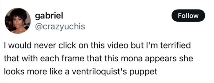 Tweet about Millie Bobby Brown, discussing puppet-like appearance. Tweet about Millie Bobby Brown, discussing puppet-like appearance.