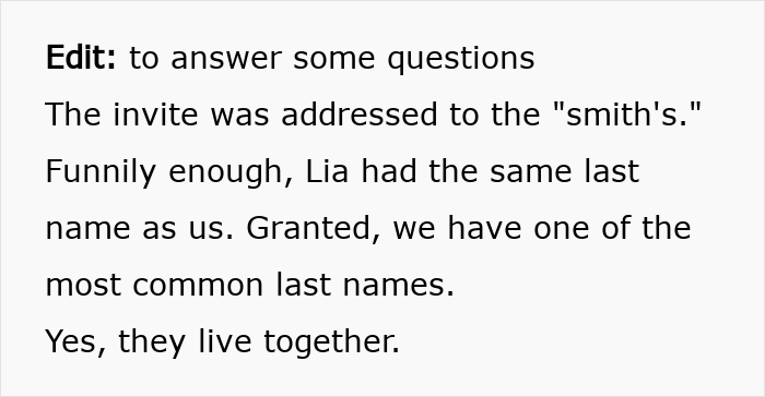 Text discussing a bride puzzled by her brother's choice to bring his female friend instead of his girlfriend. Text discussing a bride puzzled by her brother's choice to bring his female friend instead of his girlfriend.