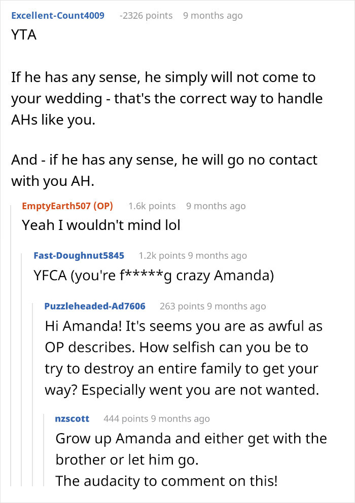 Online comments on a bride's confusion over brother's wedding +1 choice, addressing family tensions. Online comments on a bride's confusion over brother's wedding +1 choice, addressing family tensions.