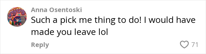 Comment criticizing a proposal at another's wedding, calling it a "pick me" act, with 71 likes. Comment criticizing a proposal at another's wedding, calling it a "pick me" act, with 71 likes.