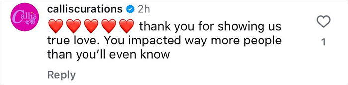 Instagram comment with heart emojis showing appreciation and love for Carl Dean. Instagram comment with heart emojis showing appreciation and love for Carl Dean.