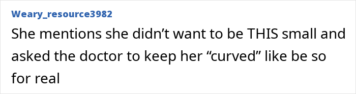 Comment discussing weight-loss surgery in relation to plus-size influencer. Comment discussing weight-loss surgery in relation to plus-size influencer.