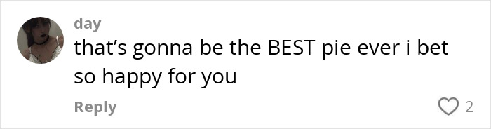 Comment on a post about a pie, expressing excitement and happiness. Comment on a post about a pie, expressing excitement and happiness.