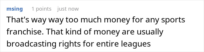 Comment on Boston Celtics sale price being too high, discussing sports franchise values. Comment on Boston Celtics sale price being too high, discussing sports franchise values.