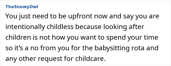 Text about being childfree and declining babysitting requests. Text about being childfree and declining babysitting requests.