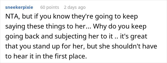 Text comment discussing racist remarks towards a son's Thai wife. Text comment discussing racist remarks towards a son's Thai wife.