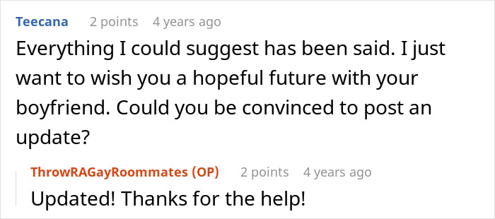Comment wishing hopeful future with boyfriend; user responds with update, thanking for help. Comment wishing hopeful future with boyfriend; user responds with update, thanking for help.