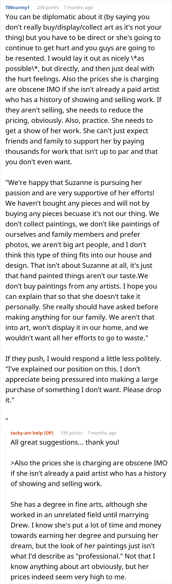 Reddit discussion about a woman's paintings being unsellable and overpriced. Reddit discussion about a woman's paintings being unsellable and overpriced.
