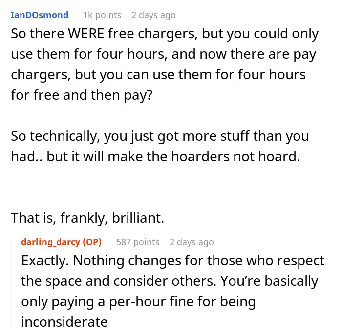 Text conversation about Tesla drivers' expectation of special treatment at charging stations, discussing penalty for inconsiderate use. Text conversation about Tesla drivers' expectation of special treatment at charging stations, discussing penalty for inconsiderate use.