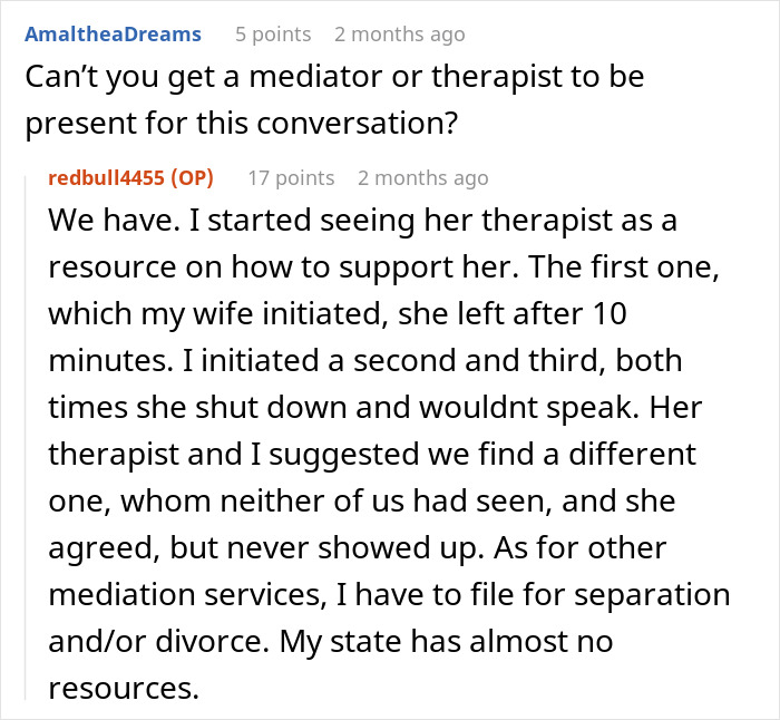 Online discussion about dad facing wife's mental illness challenges and seeking therapy options. Online discussion about dad facing wife's mental illness challenges and seeking therapy options.