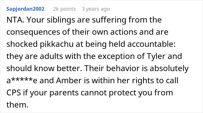 Comment discussing consequences and the option to involve CPS due to siblings' actions affecting a teen's hearing aids. Comment discussing consequences and the option to involve CPS due to siblings' actions affecting a teen's hearing aids.