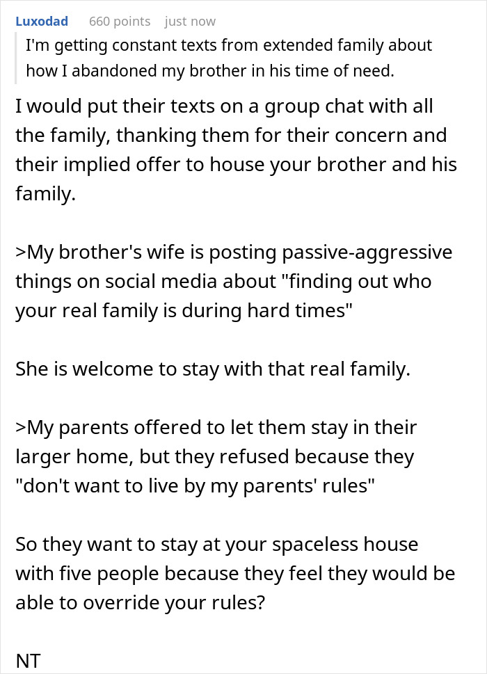 Text message conversation about a family dispute over housing and expectations in a time of need. Text message conversation about a family dispute over housing and expectations in a time of need.
