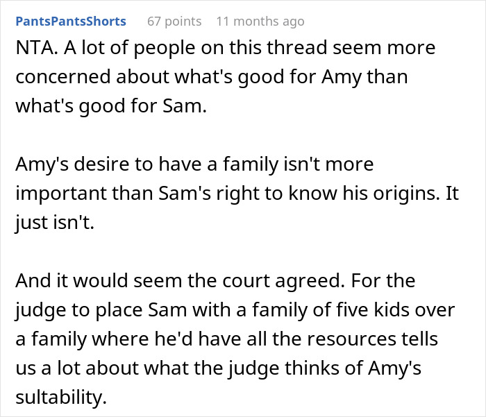 Text discussion about sibling adoption and fertility struggles, focusing on Sam's rights and court decision. Text discussion about sibling adoption and fertility struggles, focusing on Sam's rights and court decision.
