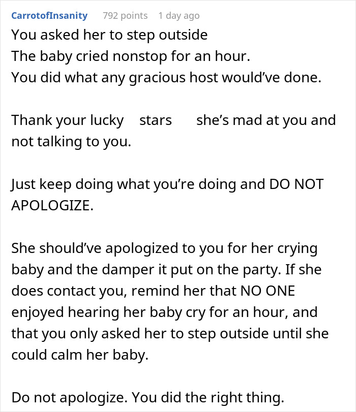 Text exchange discussing a friend's birthday, focusing on a crying baby situation. Text exchange discussing a friend's birthday, focusing on a crying baby situation.