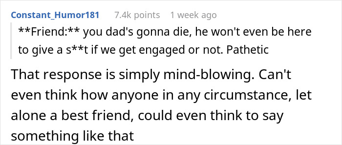 Text exchange between friends about engagement plans at a wedding, with one calling the other pathetic. Text exchange between friends about engagement plans at a wedding, with one calling the other pathetic.