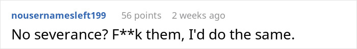 Comment discussing employee being used, mentioning no severance and expressing frustration. Comment discussing employee being used, mentioning no severance and expressing frustration.