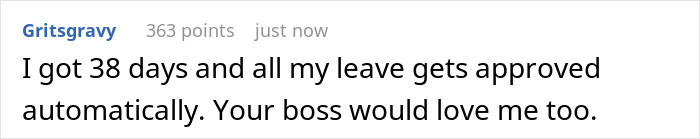 European employee comments on automatic leave approval policy, contrasting with American boss approach. European employee comments on automatic leave approval policy, contrasting with American boss approach.