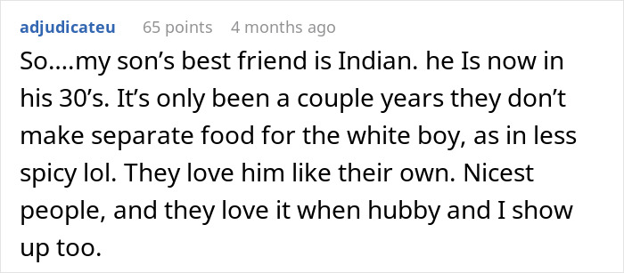 Text about someone's son's best friend being Indian and receiving homemade food gifts. Text about someone's son's best friend being Indian and receiving homemade food gifts.