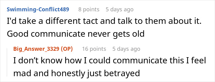 Reddit comments discussing feelings of betrayal and communication issues about a hidden camera situation. Reddit comments discussing feelings of betrayal and communication issues about a hidden camera situation.