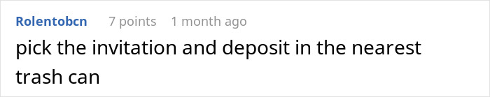 Comment discussing a guy marrying his ex-girlfriend’s cousin, suggesting to discard the invitation. Comment discussing a guy marrying his ex-girlfriend’s cousin, suggesting to discard the invitation.