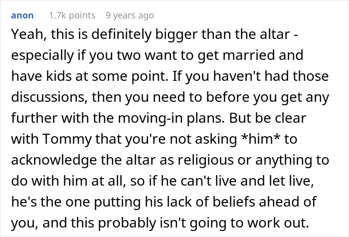 Text discussing relationship issues regarding religion and priorities. Text discussing relationship issues regarding religion and priorities.