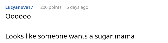 Comment suggesting someone wants a sugar mama related to property buying. Comment suggesting someone wants a sugar mama related to property buying.