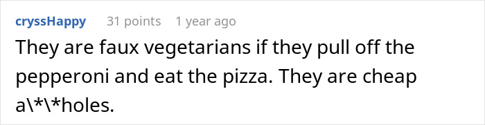 Comment about vegetarians eating meat from stuffed cheese bread joke. Comment about vegetarians eating meat from stuffed cheese bread joke.