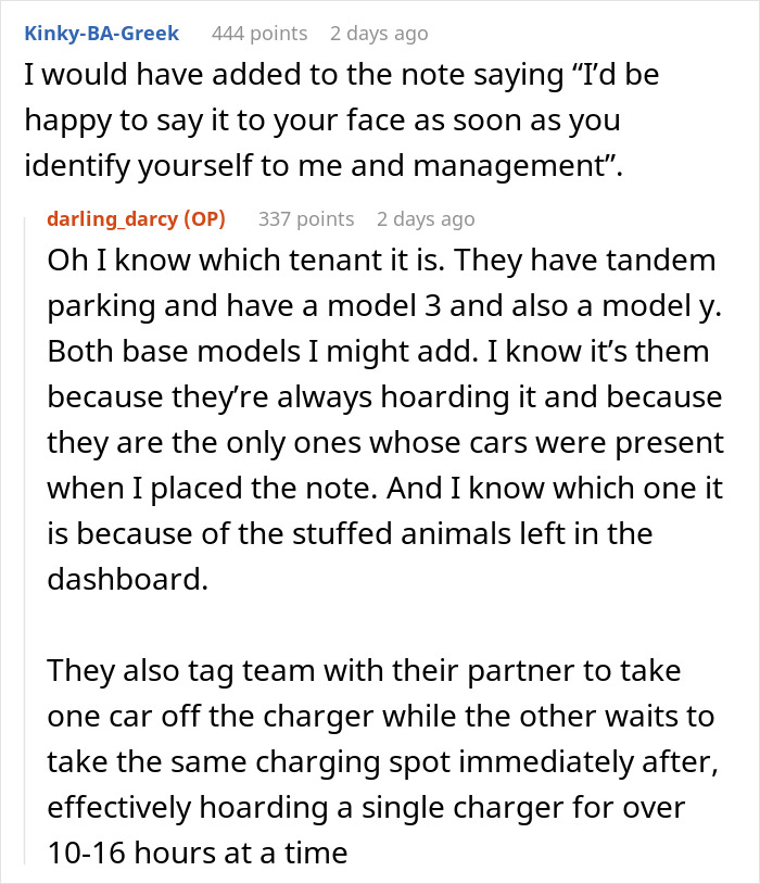 Reddit comments discussing Tesla drivers' behavior at charging stations, highlighting hoarding practices. Reddit comments discussing Tesla drivers' behavior at charging stations, highlighting hoarding practices.