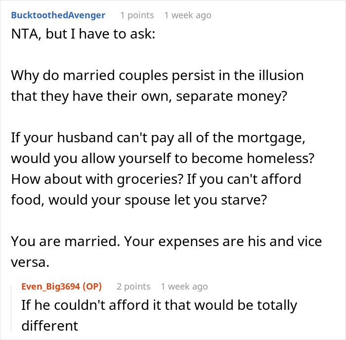 Reddit debate on car bills, marriage, and shared expenses. Reddit debate on car bills, marriage, and shared expenses.